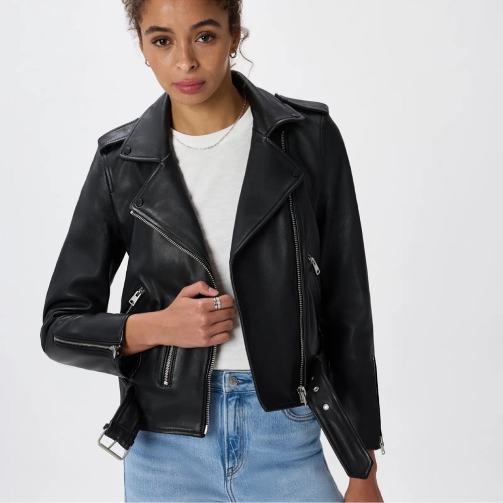 Quince Black Leather Asymmetric Moto Jacket